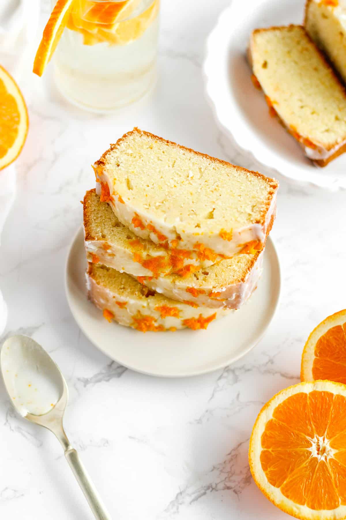 Stacked orange loaf cake.
