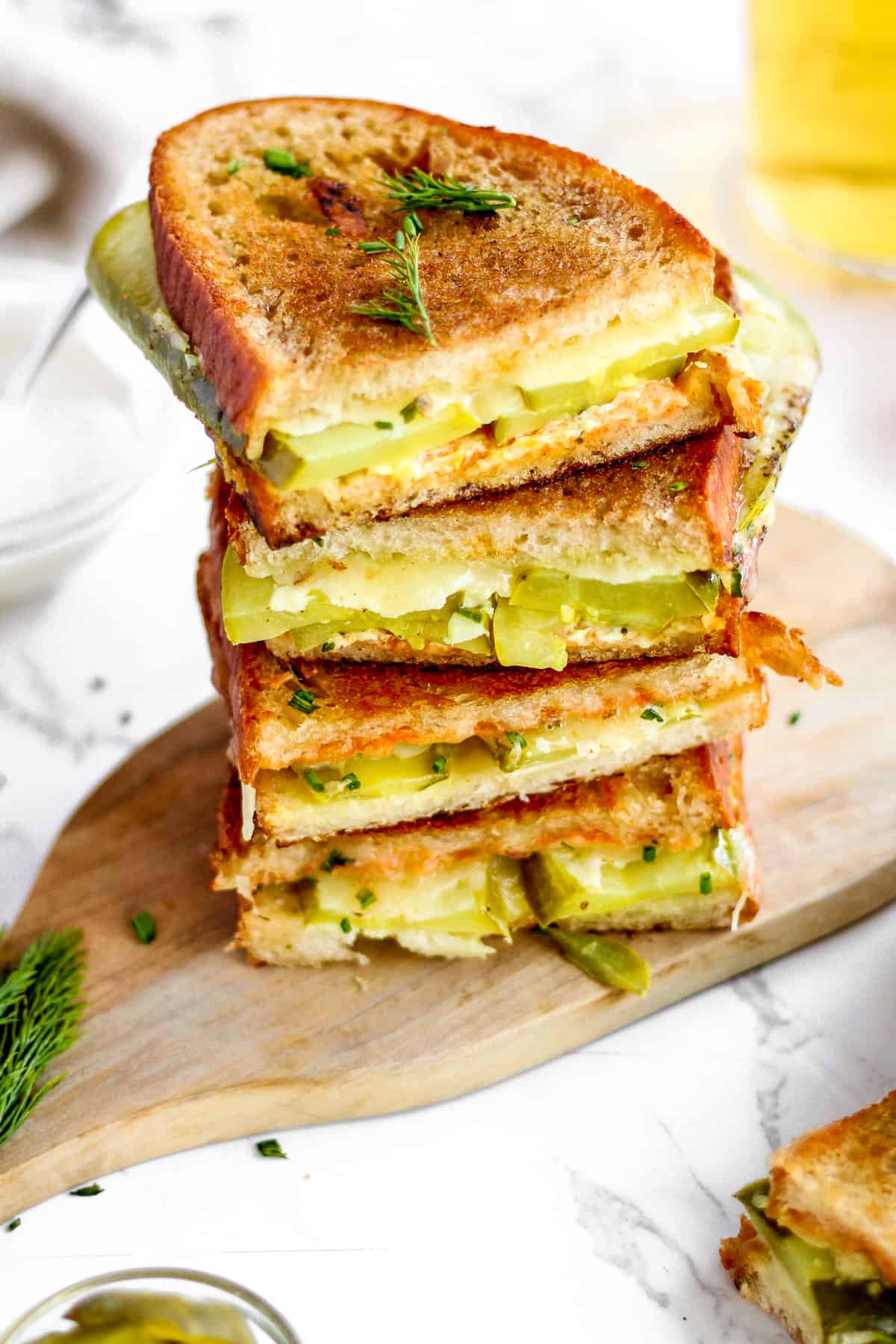 Stacked pickle grilled cheese.
