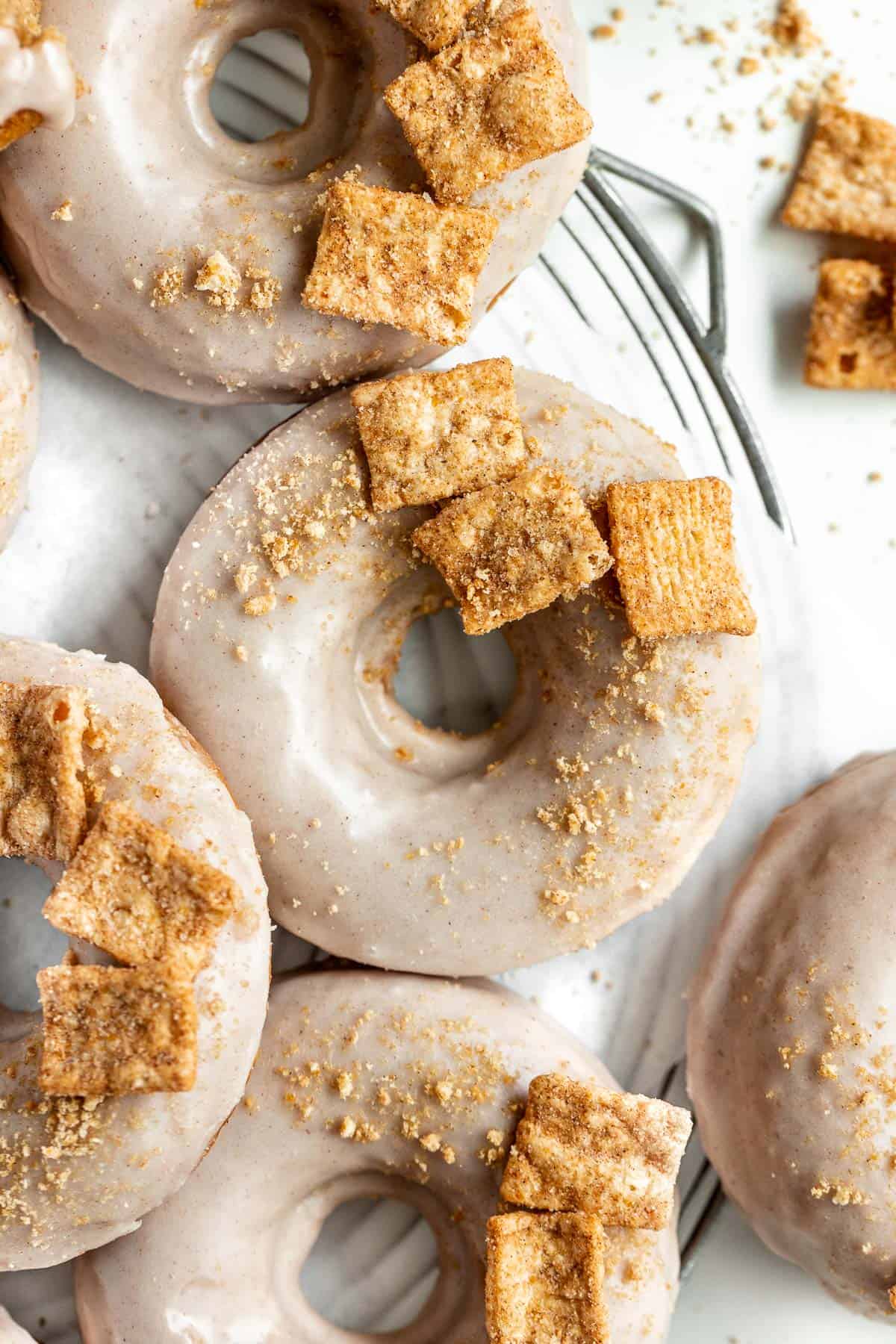 Decorated Cinnamon Toast Crunch donuts.