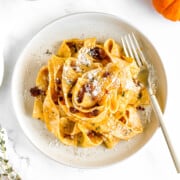 Pappardelle carbonara with pumpkin.