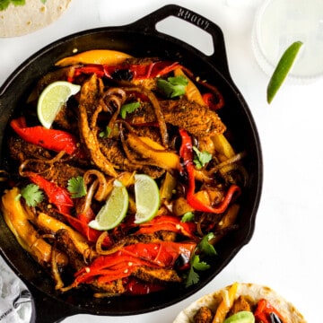 Spicy chicken fajitas with grilled peppers.